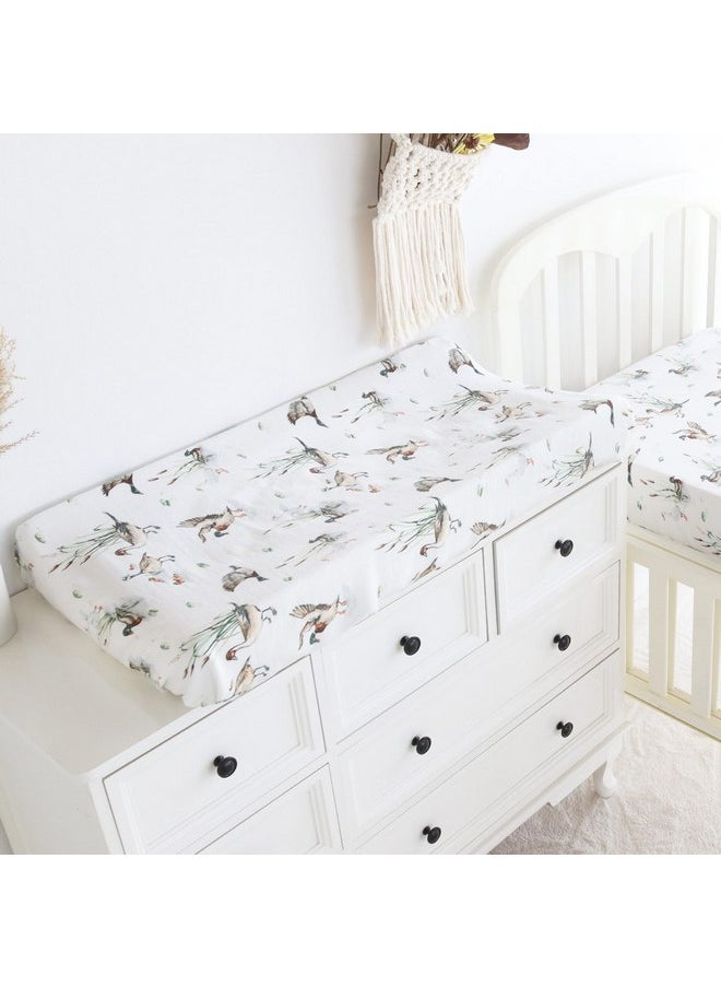LifeTree LifeTree Muslin Changing Pad Cover for Baby Girls Boys, 70% Viscose from Bamboo and 30% Cotton Natural Comfort Diaper Change Table Pad Covers, Soft Boho Changing Pad Sheets, MallardDuck, 16"x32"  - Image 1