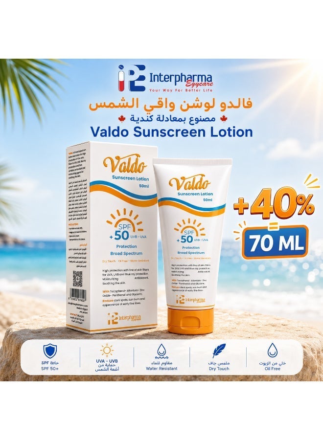Interpharma Egycare Valdo Sunscreen Lotion SPF 50+ | 70 ml Canadian Formula | Broad Spectrum UVA/UVB & Blue Light Protection | Moisturizing | Antioxidant | Water Resistant | Oil-Free | 70 ml - Image 2