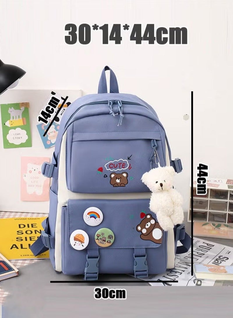 Topyich 5 Pieces School Bags for Girls, Aesthetic Backpack for School Teenage Girls' Daily Necessities, Multi-Functional School Bag with Charm and Pins, Pencil Case, Tote School Bag, Small Bag  - Image 3