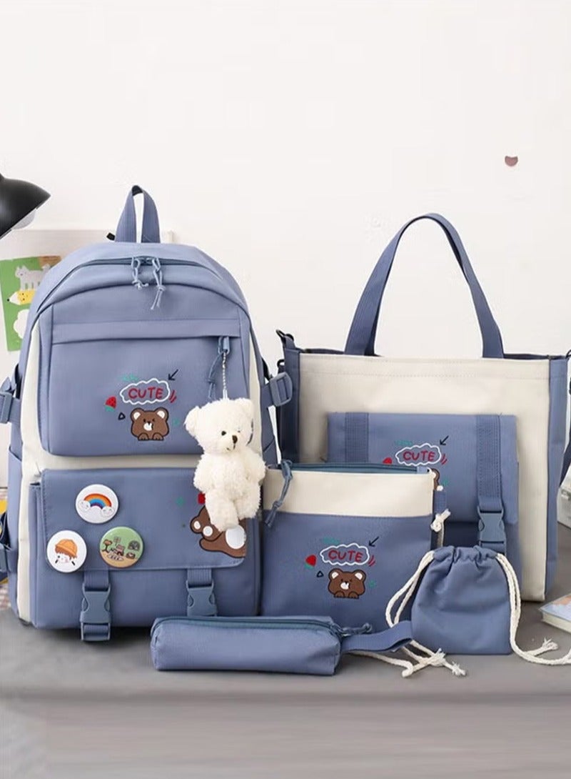 Topyich 5 Pieces School Bags for Girls, Aesthetic Backpack for School Teenage Girls' Daily Necessities, Multi-Functional School Bag with Charm and Pins, Pencil Case, Tote School Bag, Small Bag  - Image 4