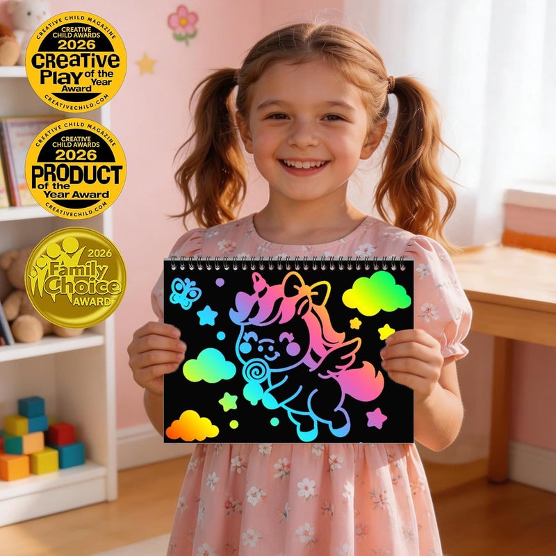 ZMLM Scratch Paper Art-Crafts Gift: 2 Pack Supplies Toys for 3 4 5 6 7 8 9 10 Years Old Girls and Boys Kids Gifts Birthday Party Games Unicorns - Image 2