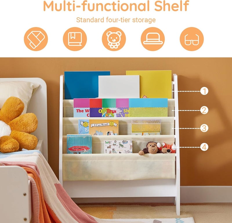 سو باي رف كتب SoBuy خزانة كتب للأطفال رف كتب زاوية خشبي للأطفال مع 5 طبقات منظم تخزين وعرض لغرفة اللعب وغرفة نوم الأطفال والحضانة دولاب كتب أبيض FRG225-W - Image 4