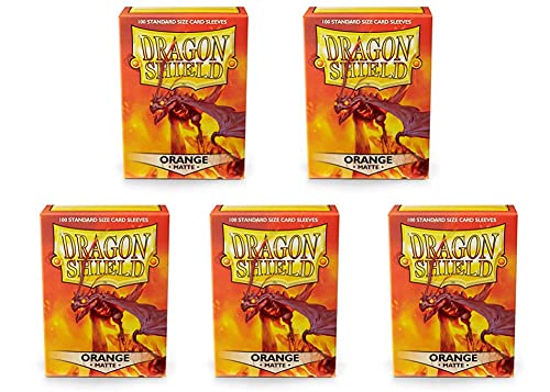 5 Packs Dragon Shield Matte Orange Standard Size 100 ct Card Sleeves Value Bundle