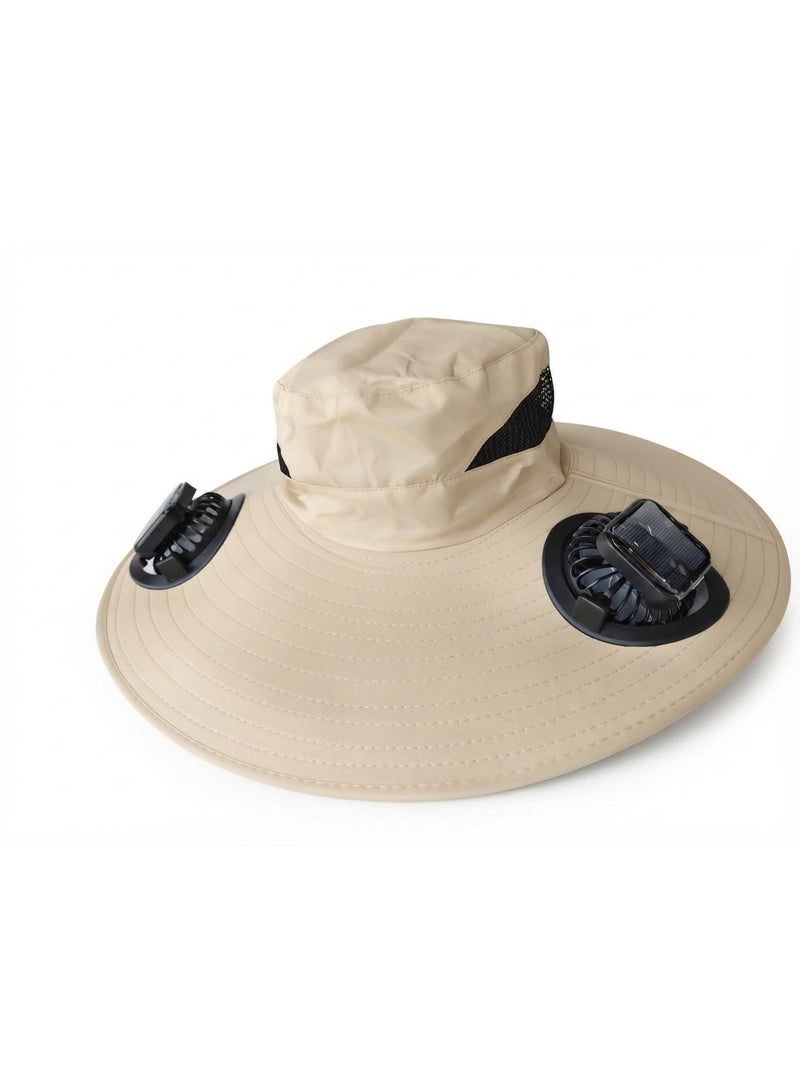 Trendoza Solar Cooling Wide Brim Sun Hat | USB Rechargeable Dual Fan, Breathable UV Protection Hat for Outdoor, Travel & Hiking | Beige - Image 1