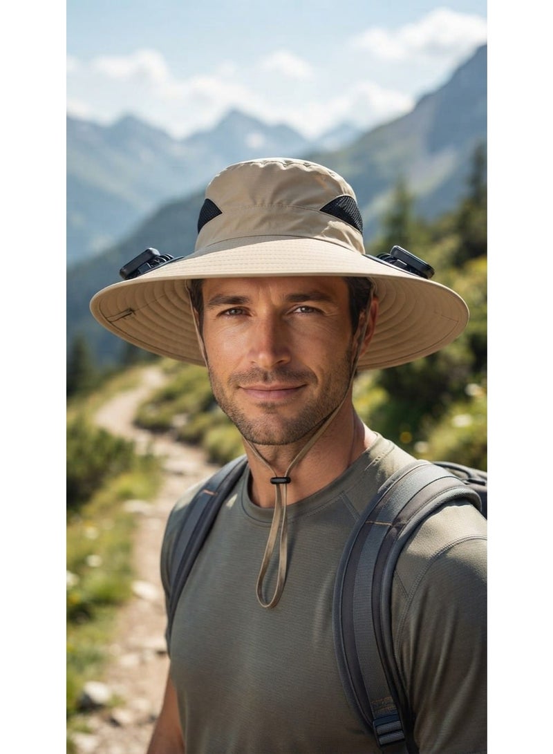 Trendoza Solar Cooling Wide Brim Sun Hat | USB Rechargeable Dual Fan, Breathable UV Protection Hat for Outdoor, Travel & Hiking | Beige - Image 2
