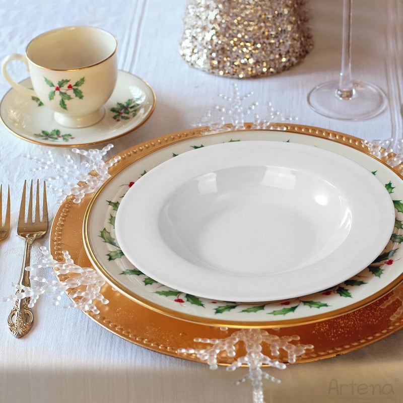 Artena 10 Ounce Pasta Bowls Set of 4 Elegant White Soup Bowls Wide Rim Salad Bowl Premium Porcelain Pasta Plate Bowl Shallow Soup Plates for Eating Microwave Dishwasher Oven Safe Bowls - Image 4