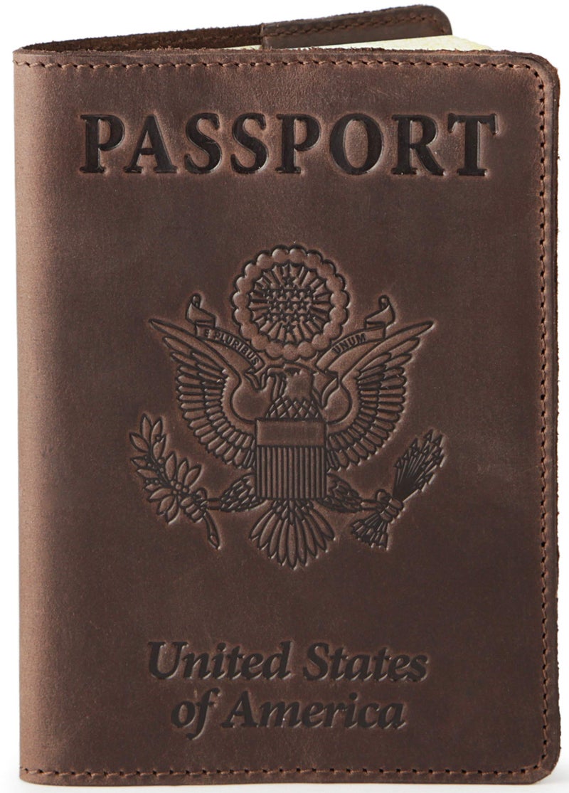 Shvigel US Leather Passport Book Cover - Thin American Travel Passport Holder - Premium International USA Passport Protector Case for Women Men (Brown Vintage) - Image 1