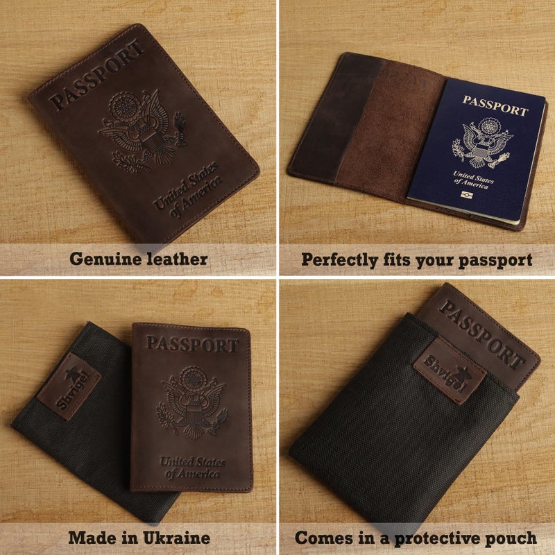 Shvigel US Leather Passport Book Cover - Thin American Travel Passport Holder - Premium International USA Passport Protector Case for Women Men (Brown Vintage) - Image 4