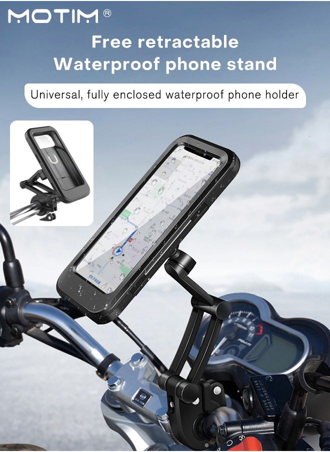 Motim - Waterproof Bike Phone Mount, Touch Screen Telescopic Handlebar Phone Holder for Motorcycle/Bike, 360° Rotating Motorcycle Phone Mount Bike Phone Holder for Handlebar - Image 1