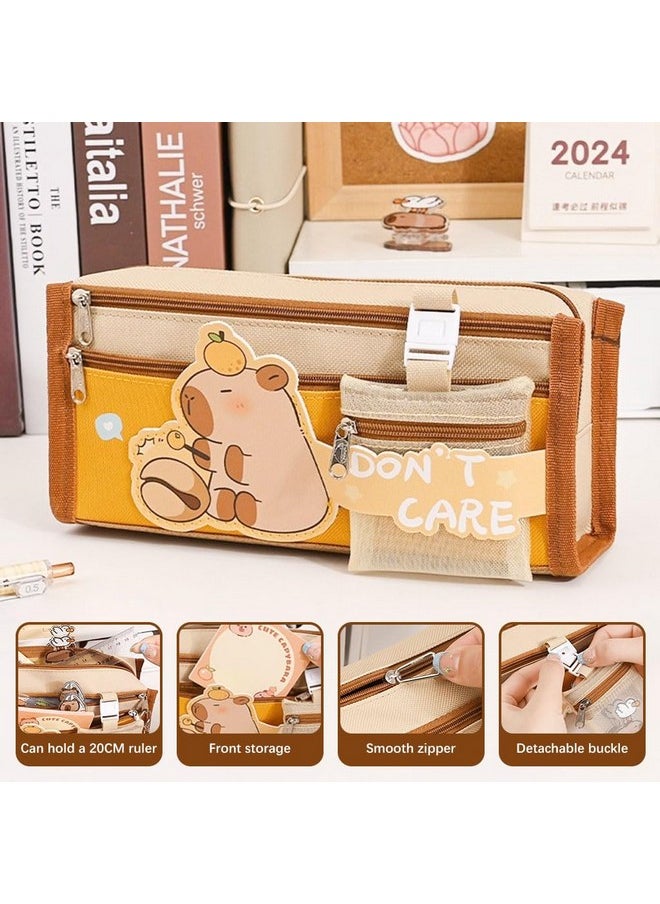 Climberty Climberty® Capybara Stationery Set for Students & School Gift, 64 Pcs Adorable Cartoon Supplies with Pens, Pencil Bag, Stickers, Correction Tape, Sticky Notes & Capybara Backpack Charm  - Image 5