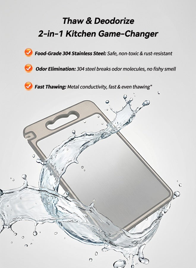 BASILKIT Double Sided Cutting Board - 304 Stainless Steel & Wheat Straw, Antibacterial Kitchen Chopping Board with Non-Slip TPR Edge & Hanging Handle for Meat, Vegetables, Fruits (36.5x25x1cm) - Image 2