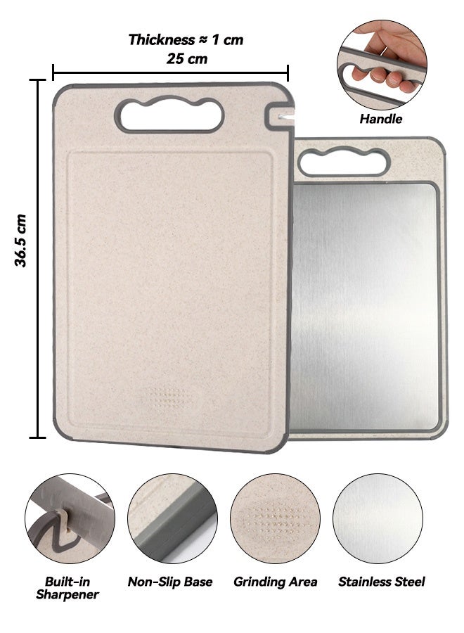 BASILKIT Double Sided Cutting Board - 304 Stainless Steel & Wheat Straw, Antibacterial Kitchen Chopping Board with Non-Slip TPR Edge & Hanging Handle for Meat, Vegetables, Fruits (36.5x25x1cm) - Image 5