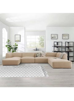 KARNAK Astorn 4 Seater U-Shape Velvet Sofa, Interior Furniture, Comfortable Sofa, High quality Velvet (Beige)  - Image 1