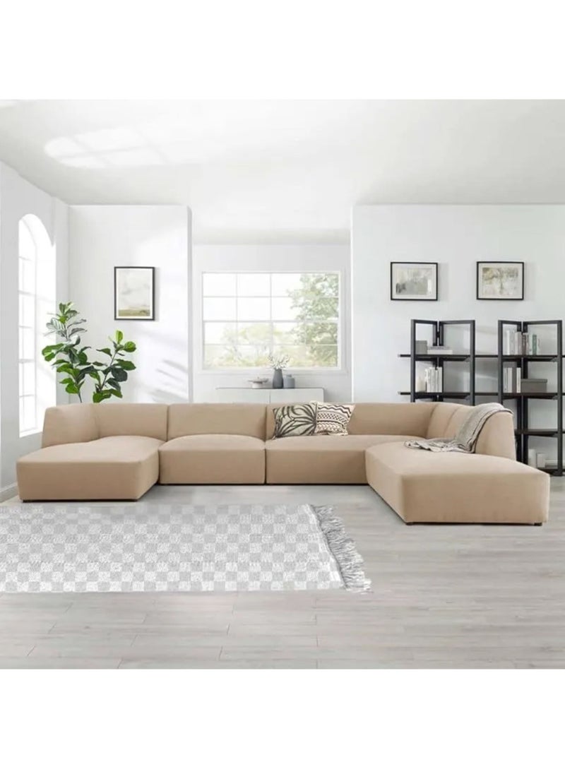 KARNAK Astorn 4 Seater U-Shape Velvet Sofa, Interior Furniture, Comfortable Sofa, High quality Velvet (Beige)  - Image 1