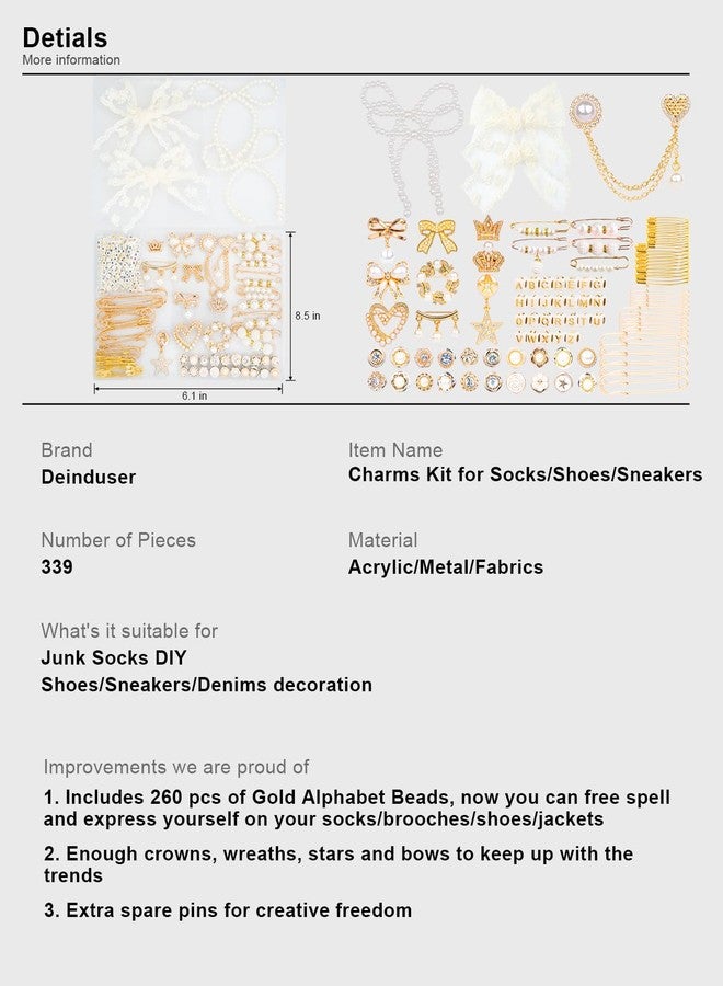 Deinduser Shoe Charms for Sneakers, Junk Socks Charms Kit for Women, Bling Junk Sneaker Charm Set, Gold Shoelace Charm with Pearl Bows and Letters, Metal, No Gemstone - Image 5