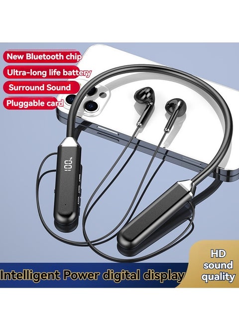Neck-mounted Bluetooth headset in-ear digital display sports running ultra-long battery life wireless Bluetooth headset black