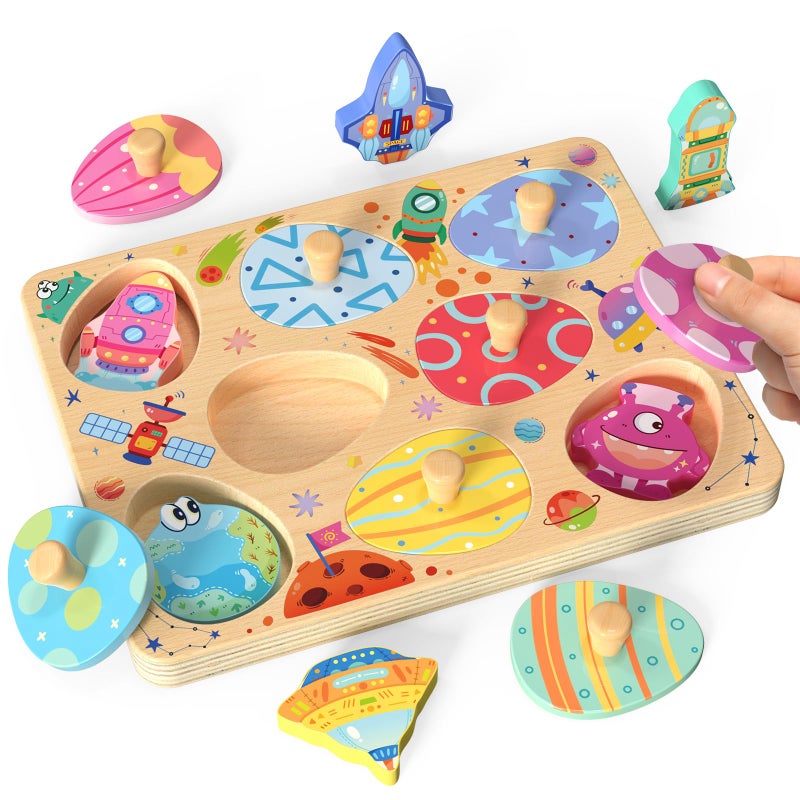 Zeoddler Wooden Puzzles for Toddlers 8 Pcs Space Matching Egg Puzzle Solar System for Kids Montessori Toys for Boy Girl Easter Birthday Gifts Educational Toys for Boys Girls - Image 3