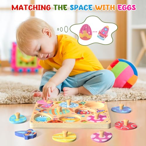 Zeoddler Wooden Puzzles for Toddlers 8 Pcs Space Matching Egg Puzzle Solar System for Kids Montessori Toys for Boy Girl Easter Birthday Gifts Educational Toys for Boys Girls - Image 5