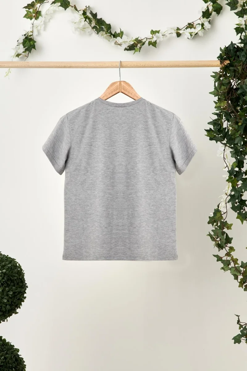 Babygiz Gray-Navy Blue Boy's Cotton Combed Oversize Gray T-Shirt Gray Bandana 2-Piece Set