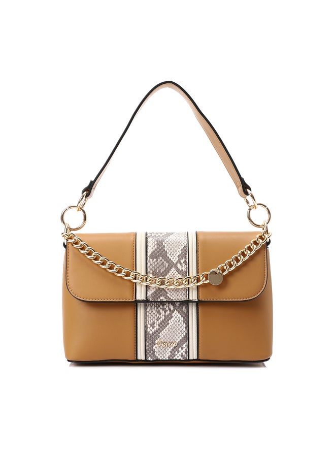 DejaVu Decorative Chain Reptile Shoulder Bag - Camel & Beige  - Image 5