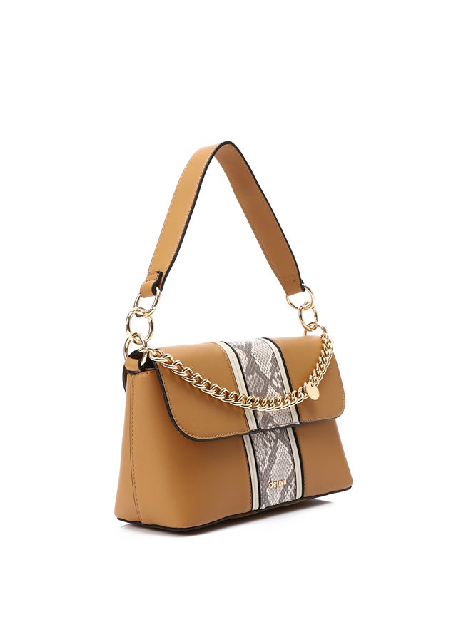 DejaVu Decorative Chain Reptile Shoulder Bag - Camel & Beige  - Image 1