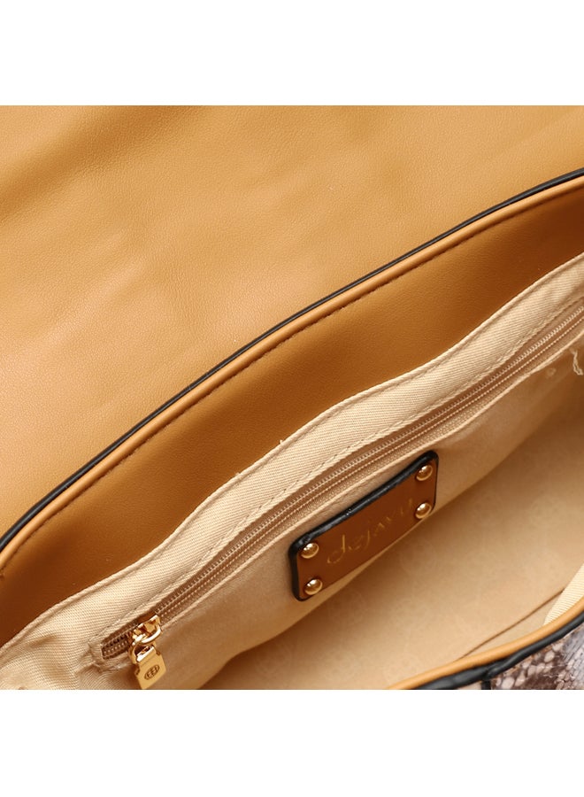 DejaVu Decorative Chain Reptile Shoulder Bag - Camel & Beige  - Image 4