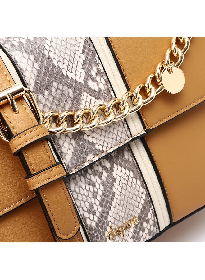 DejaVu Decorative Chain Reptile Shoulder Bag - Camel & Beige  - Image 3