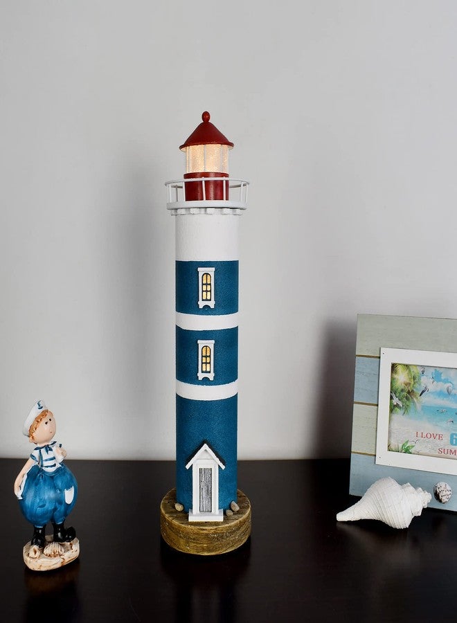 Morning View Wooden Lighthouse Figurine Nautical Decoration Lighted Blue Coastal Table Decor 14.5 Inch - Image 4