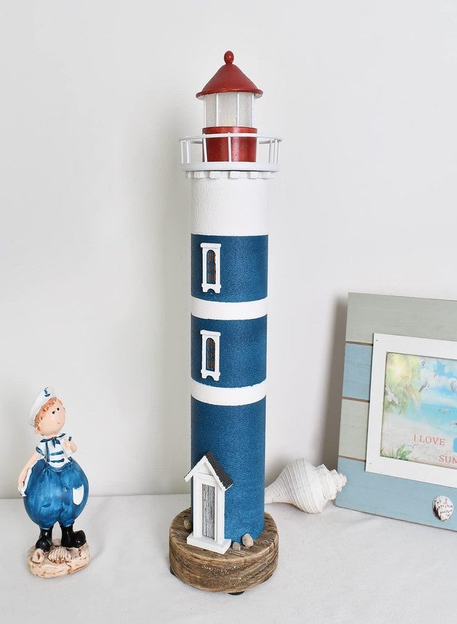 Morning View Wooden Lighthouse Figurine Nautical Decoration Lighted Blue Coastal Table Decor 14.5 Inch - Image 5