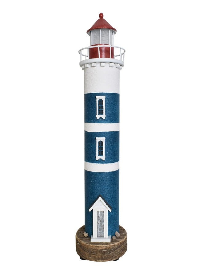 Morning View Wooden Lighthouse Figurine Nautical Decoration Lighted Blue Coastal Table Decor 14.5 Inch - Image 1