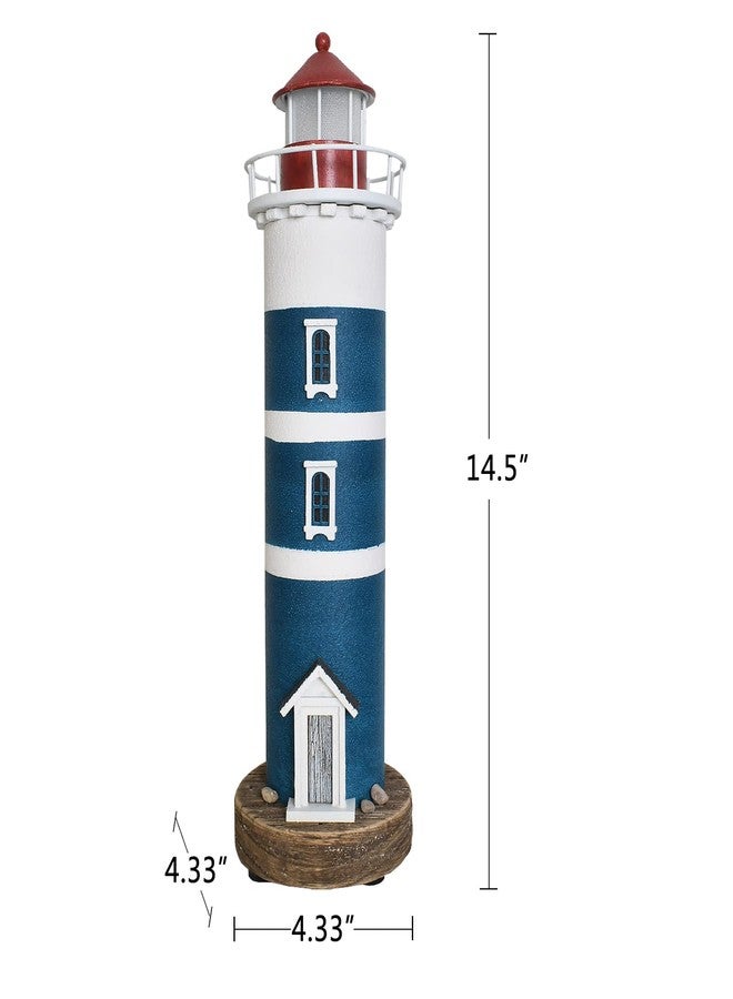 Morning View Wooden Lighthouse Figurine Nautical Decoration Lighted Blue Coastal Table Decor 14.5 Inch - Image 2