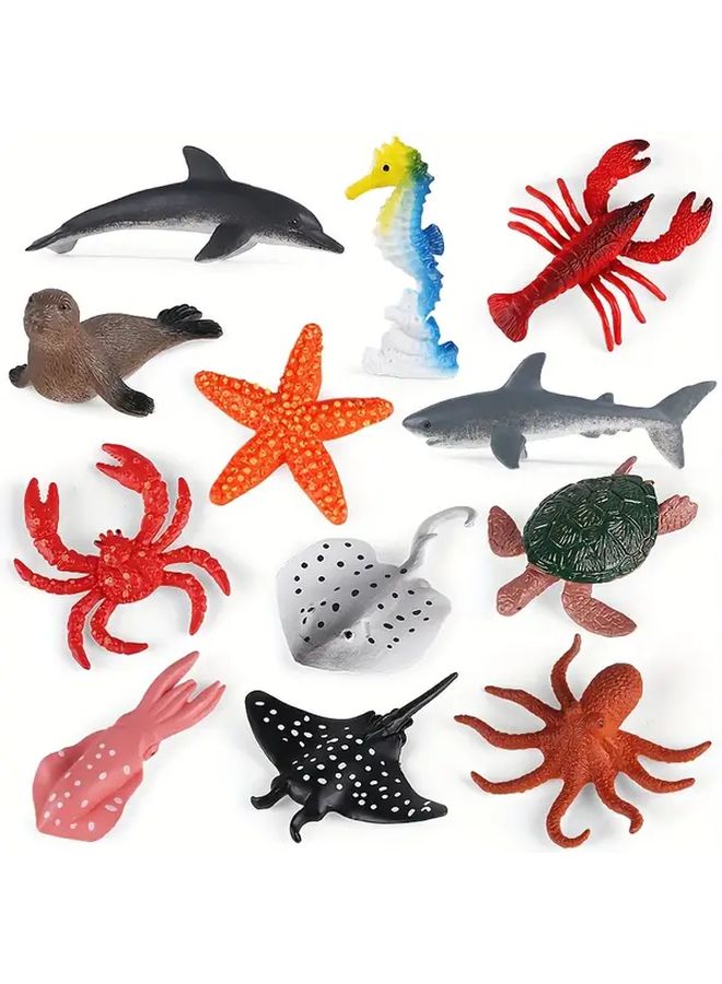 Mini Marine 12 Pack Sea Life Animal Figures Educational Underwater Toys - Image 2