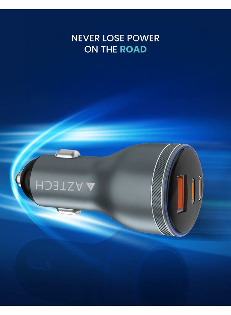 Aztech محول شاحن السيارة AZTECH Hypercharger 95W GaN مع 3 منافذ، 2 USB TYPE-C و 1 USB-A - شحن سريع للهواتف الذكية، والأجهزة اللوحية، وأجهزة الكمبيوتر المحمولة، والمزيد | AZTG2C1A-95W - Image 3