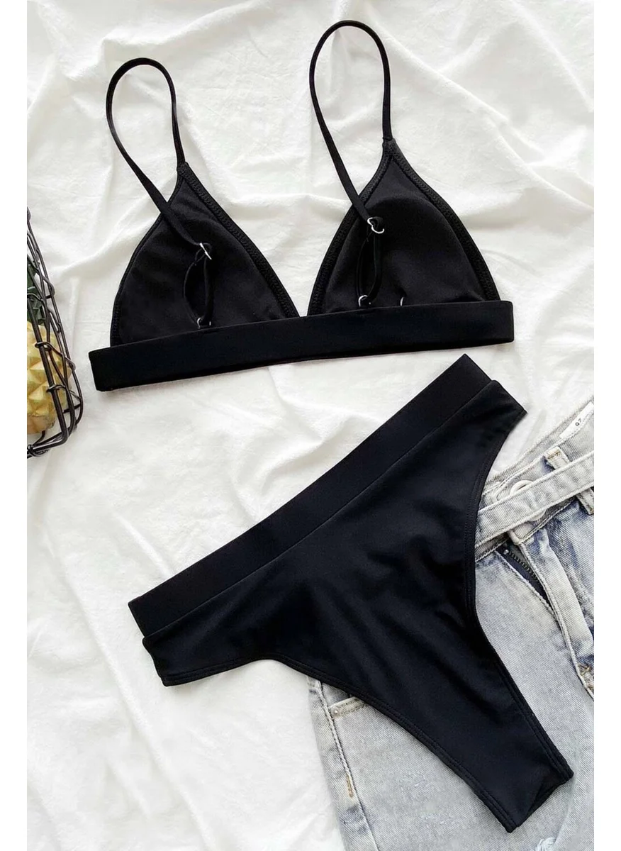 Angelsin Triangle Cut Black Bikini Top