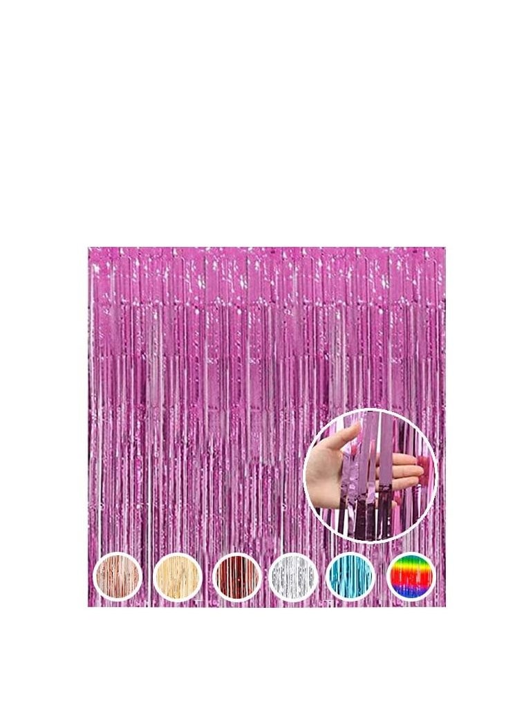 MARKQ Pink Foil Fringe Curtain | 1 x 2-meter Metallic Tinsel Streamers Party Backdrop for Halloween, Baby Shower, Wedding, Eid, Graduation, Birthday Party Decorations [Pack of 1]  - Image 1