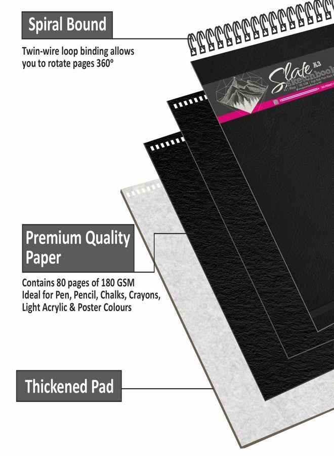 Anupam A5 Slate Black Paper Sketchbook 80 Pages 180 GSM Acid Free Paper Wiro Bound Sketch Book - Image 3
