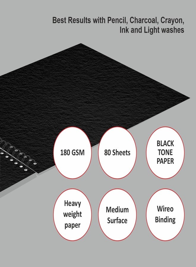 Anupam A5 Slate Black Paper Sketchbook 80 Pages 180 GSM Acid Free Paper Wiro Bound Sketch Book - Image 4