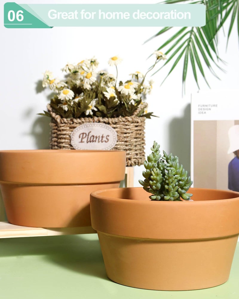 vensovo 8 Inch Terracotta Shallow Succulent Pot - 2 Pack Large Terra Cotta Clay Pot, Cacuts Indoor and Outdoor Planters with Drainage Hole - Image 5