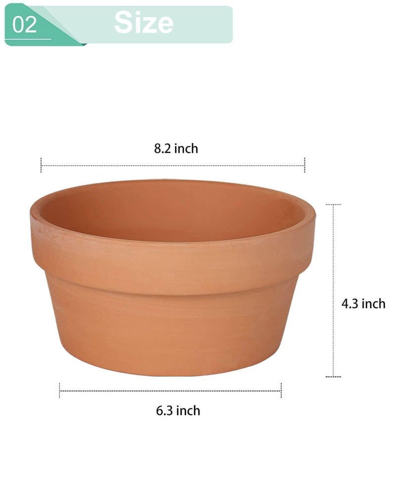 vensovo 8 Inch Terracotta Shallow Succulent Pot - 2 Pack Large Terra Cotta Clay Pot, Cacuts Indoor and Outdoor Planters with Drainage Hole - Image 2