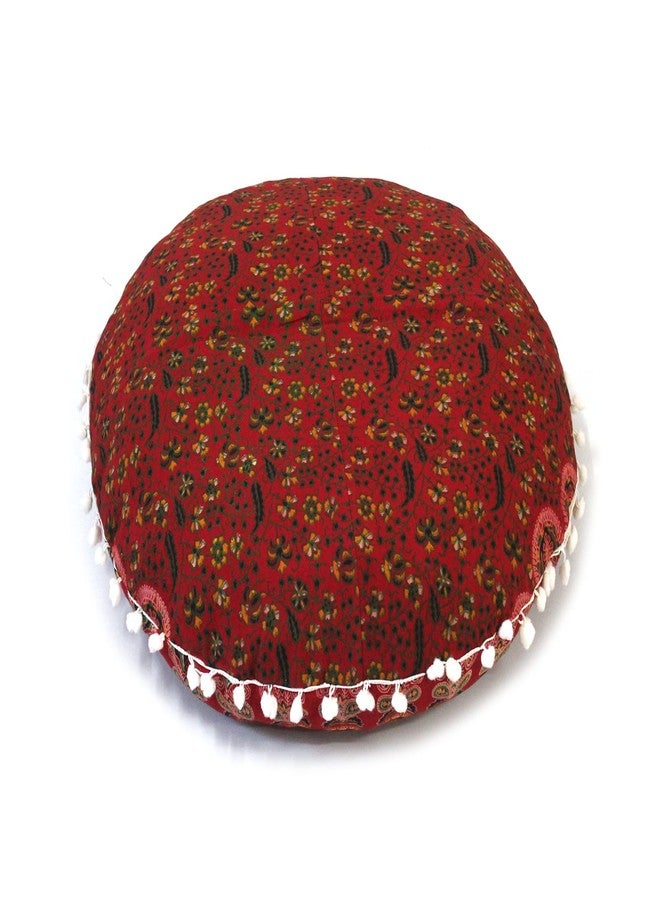 CRAFT KALA 22 Inch Round Mandala Floor Pillow Cushion Cover Seating Throw Cover Hippie Decorative Bohemian Ottoman Poufs Pom Pom Pillow Cases Boho Cotton Living Room Yoga Home Décor (Red Mirchi) - Image 5