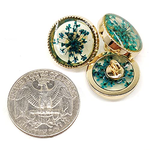 Craftisum Cyan-Blue Flower Inclusion Glass Sewing Shank Buttons 20 Pcs - 18mm, 23/32" - Image 3