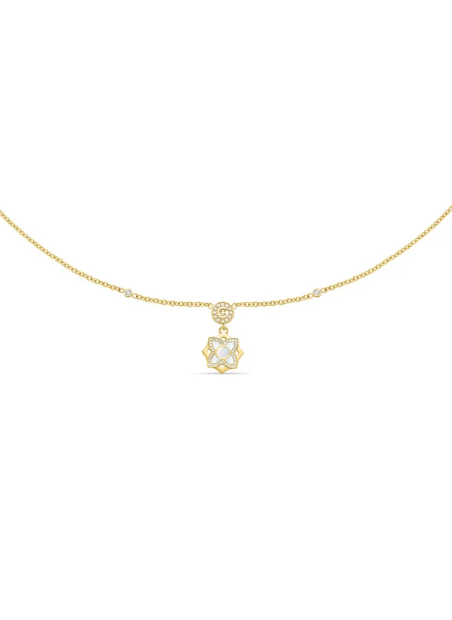 CERRUTI 1881 Ottavia Gold-Plated Necklace, White Mother of Pearl Floral Pendant, Crystal-Embellished CRR Logo, Elegant Jewelry for Women