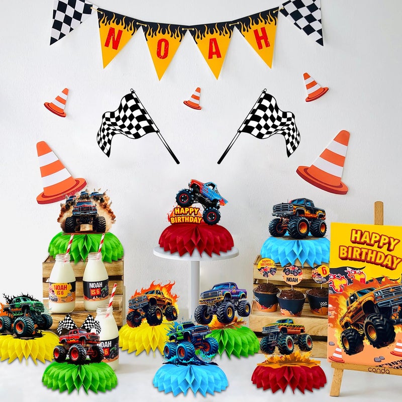 BQK 9 Pcs Monster Truck Centerpieces Monster Truck Birthday Decorations Monster Truck Table Decorations Monster Truck Party Supplies - Image 3