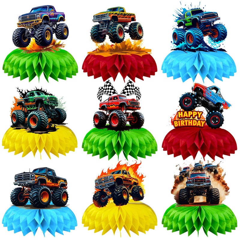 BQK 9 Pcs Monster Truck Centerpieces Monster Truck Birthday Decorations Monster Truck Table Decorations Monster Truck Party Supplies - Image 1