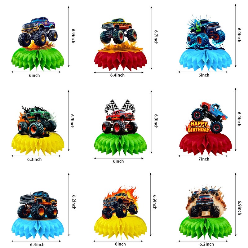 BQK 9 Pcs Monster Truck Centerpieces Monster Truck Birthday Decorations Monster Truck Table Decorations Monster Truck Party Supplies - Image 5