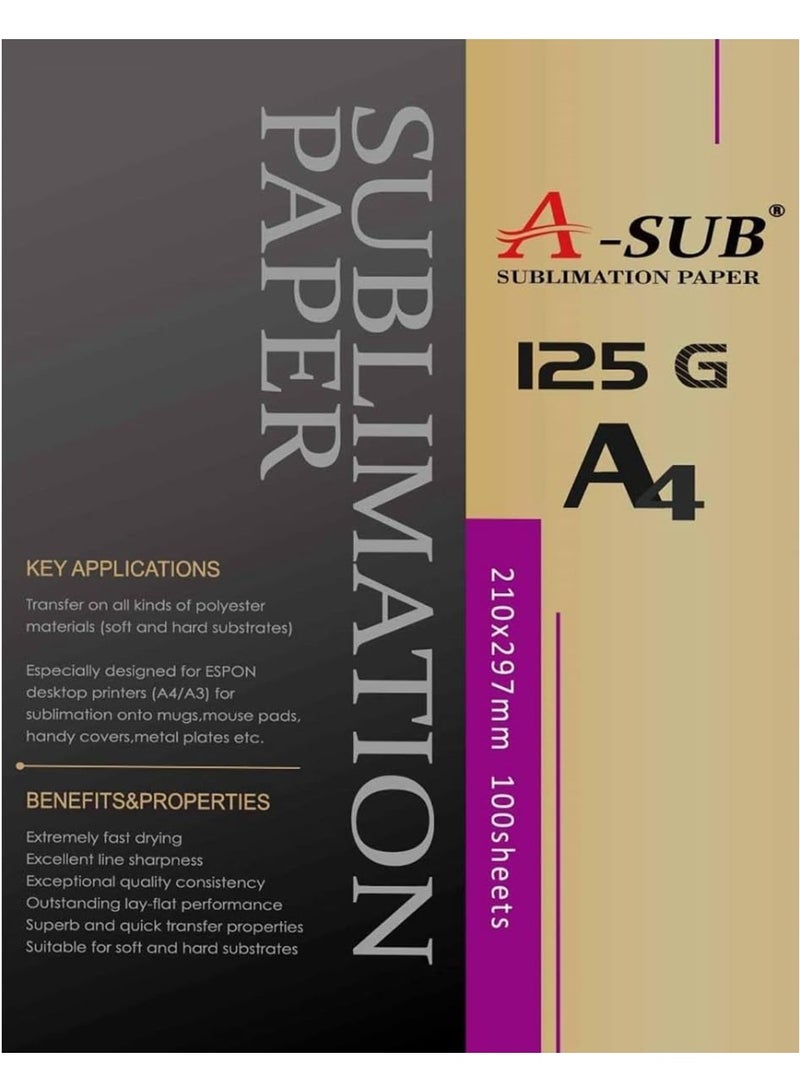 A-SUB A SUB Sublimation Paper A4 125gsm 100 Sheets Heat Transfer Paper for Epson Sawgrass Ricoh Brother Printers - Image 2