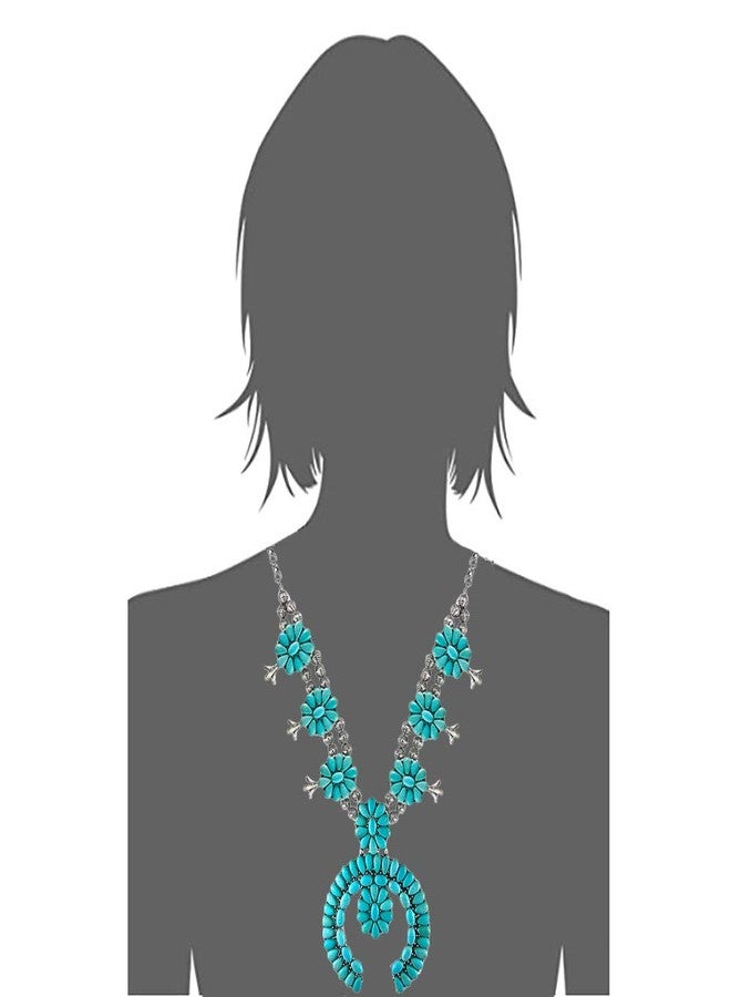 Wonderent Turquoise Vintage Squash Blossom Metal Statement Necklace/w Earrings (No.785) - Image 3
