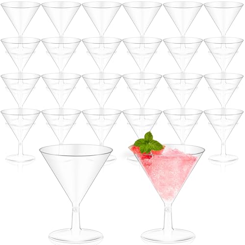 Yinkin كؤوس مارتيني بلاستيكية قابلة للتصرف 24 قطعة سعة 2 أونصة 5 أونصة 7 أونصة كؤوس كوكتيل حلوى بارفيه غير قابلة للكسر لكأس مارتيني صغير لحفلات الزفاف