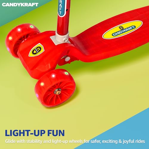 CANDYKRAFT Kids Foldable Kick Scooter with 4 Level Adjustable Height & LED PU Wheels | for Ages 3-14 Years | Rear Brake | 50 kg Weight Capacity | Color Red - Image 2