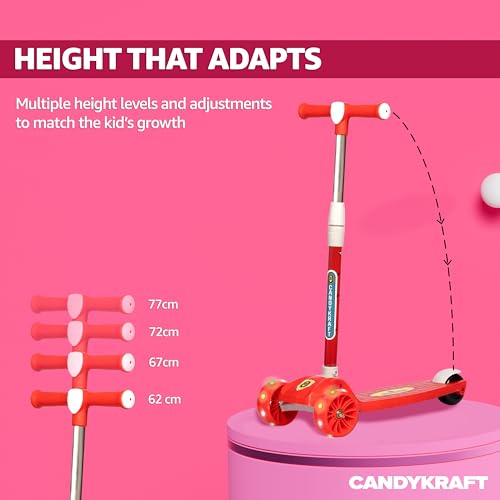 CANDYKRAFT Kids Foldable Kick Scooter with 4 Level Adjustable Height & LED PU Wheels | for Ages 3-14 Years | Rear Brake | 50 kg Weight Capacity | Color Red - Image 5
